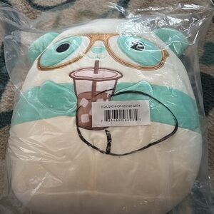 Squishmallows Cute Panda Plush with Glasses and Drink